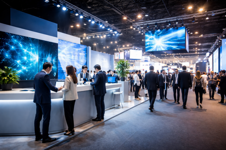 Drukke beurs met professionele stands